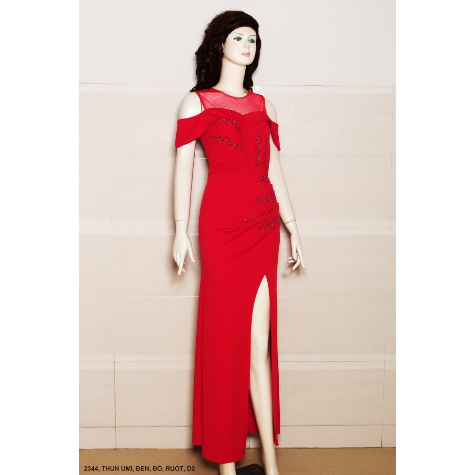 Đầm váy dạ hội bẹt vai xẻ đùi sang trọng 2344 (có hình chụp thật)