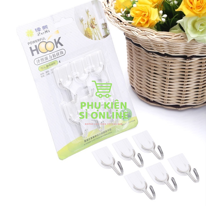 Vỉ 6 Móc Dán Tường/Móc treo tường/Móc dính tường treo vật dụng đa năng Dùng Trong Gia Đình siêu dính chịu lực 2kg