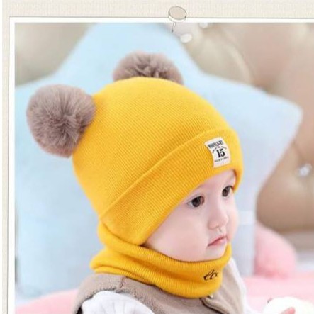 Bộ mũ và khăn len dễ thương baby cho bé loại 1