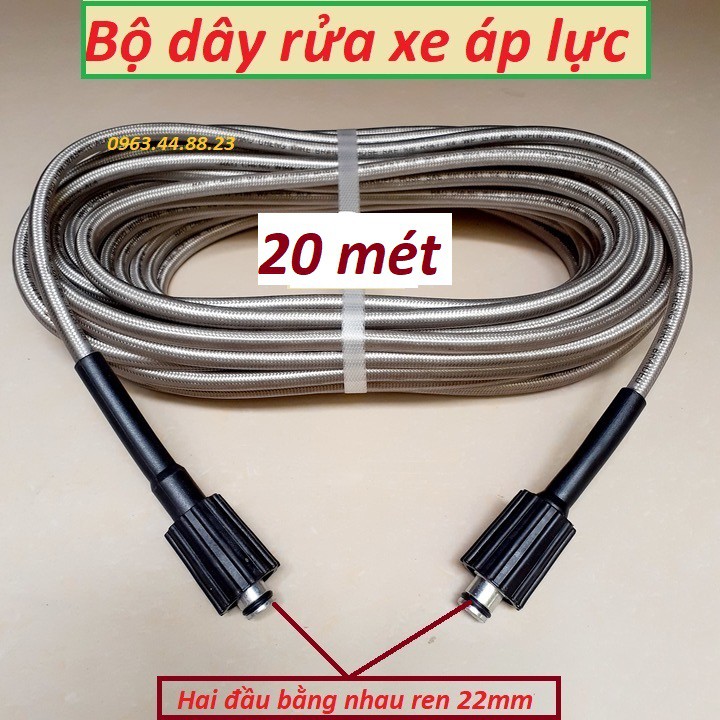 ống Dây Xịt Rửa Xe Áp Lực Cao 3 Lớp Lõi 10M-15M- 20M-30M [Ren 22mm-22m