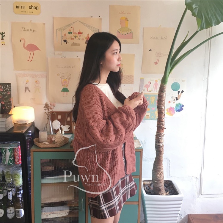 Áo khoác len cardigan basis sợi len to dày dặn, ấm áp mùa đông Puwn Shop