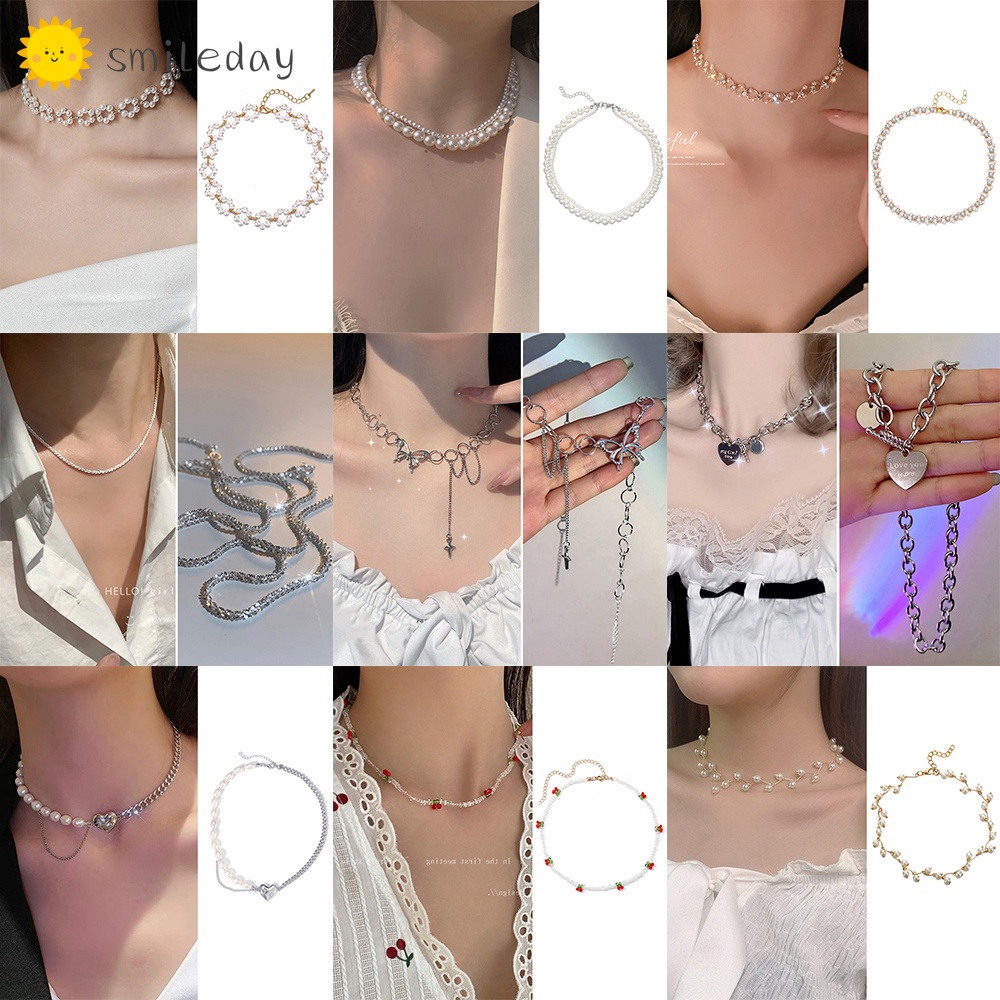 Vòng Cổ Ngọc Trai Hàn Quốc Cho Nữ Bướm Hình Trái Tim Choker Mặt Dây Chuyền Phụ Kiện Trang Sức Thời Trang