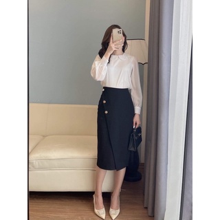 Chân váy bút chì 3 cúc đồng