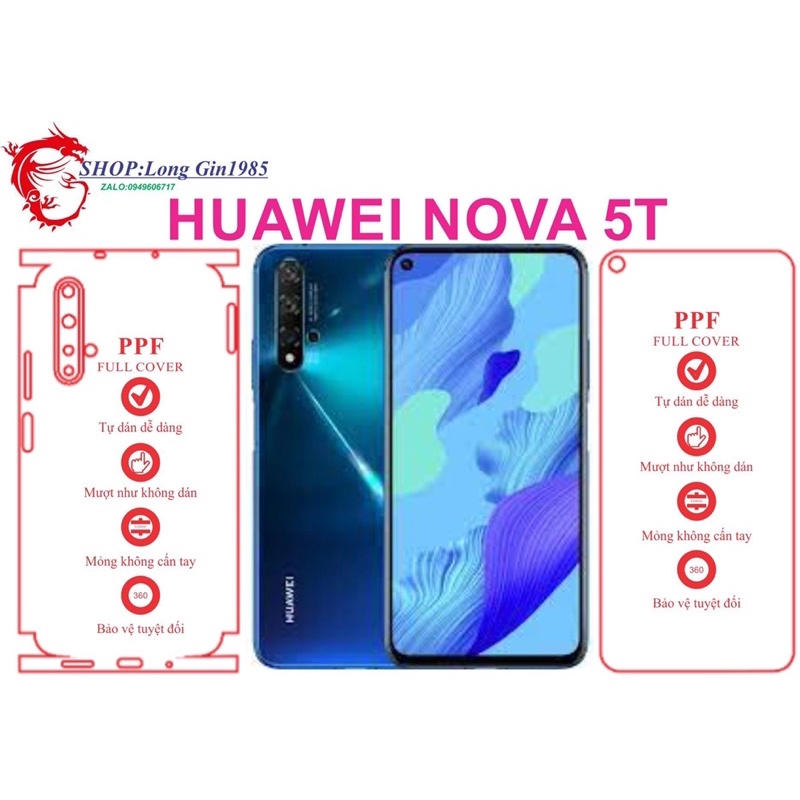Huawei Nova 5T miếng dán trong Ppf mặt sau và mặt trước chống va đập chống trầy xước