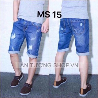 Quần short jean nam rách nhẹ