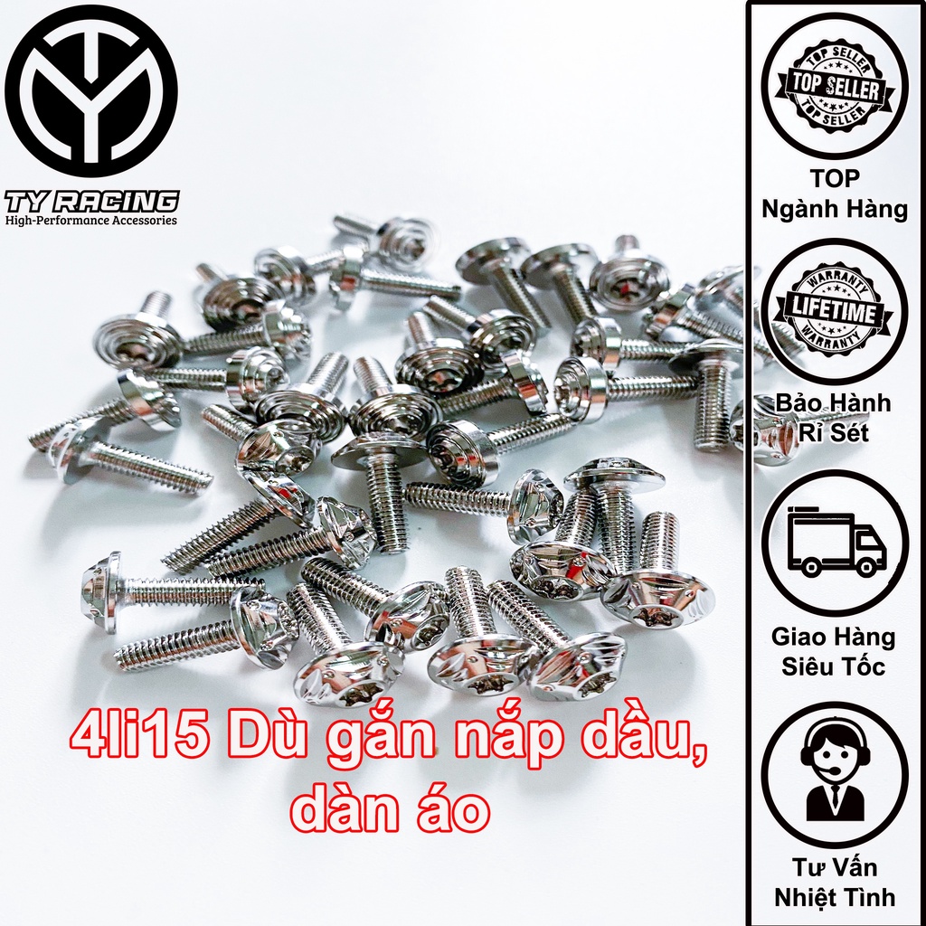 Ốc Salaya 4li15 Dù gắn nắp dầu thắng - Dàn áo Chuẩn Inox 304 Xịn - TY Racing