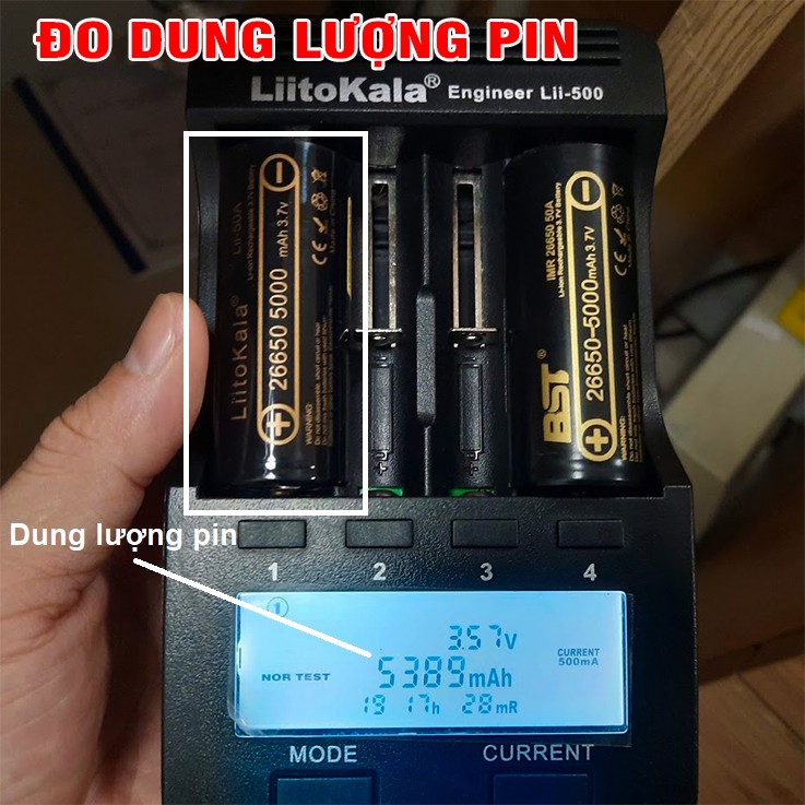 Pin sạc li-ion liitokala 26650 50A pin có 2 đầu phẳng