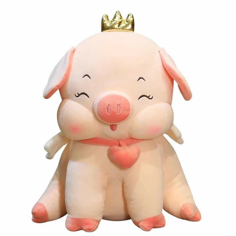 Gấu Bông Heo Vương Miện Đeo Tim Ngồi Thú Lợn Nhồi Bông Gối Ôm Màu Hồng Siêu To Khổng Lồ-Gấu Bông Mishu