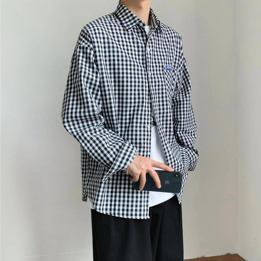 Áo Sơ Mi Tay Ngắn Dáng Rộng Họa Tiết Sọc Caro Phong Cách Hàn Quốc Thời Trang Cho Nam