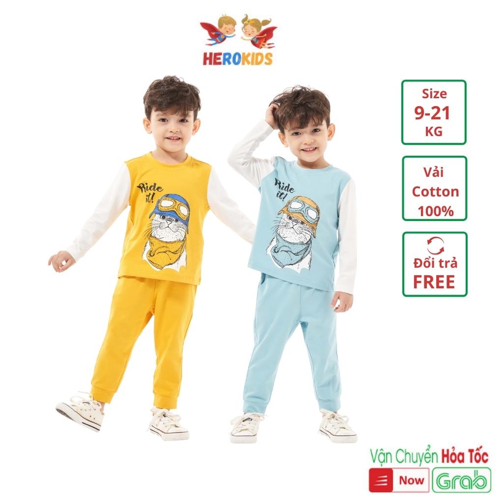 Bộ dài tay bé trai chất liệu cotton cho bé từ 1-8 tuổi BB19 Herokids