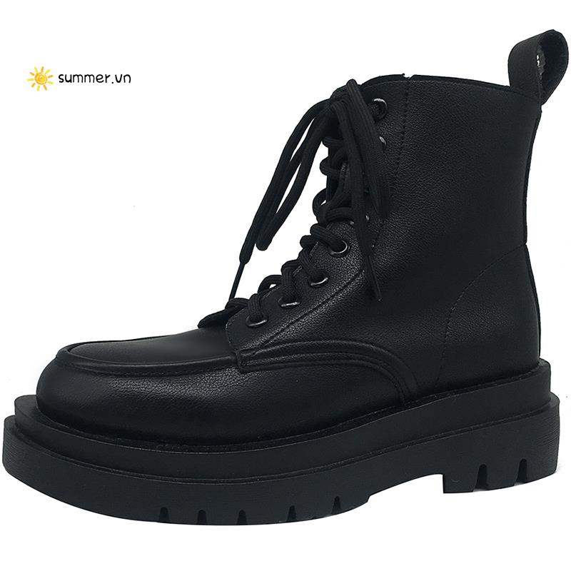 Giày Bốt Martin Đế Dày Tăng Chiều Cao Màu Đen Phong Cách Anh Quốc Thời Trang Thu Đông 2022 Cho Nữ