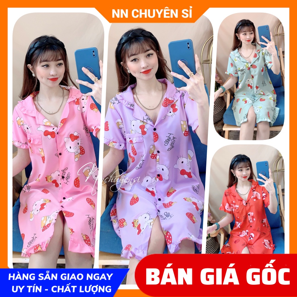 Đầm nữ mặc nhà chất kate mềm mịn mát in hình bò sữa in hình hoạt hình dễ thương đầm kate tổng hợp