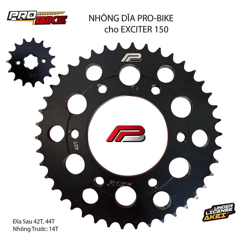 Combo nhông sên dĩa vàng đen PROBIKE cho Honda Winner, Exciter siêu bền, chất lượng - Hàng nhập khẩu chính hãng