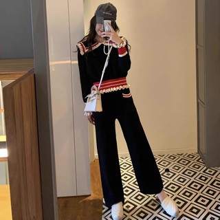 Bộ Áo Dệt Kim + Quần Dài Thời Trang Mùa Thu 2021 Phong Cách Retro Dành Cho Nữ