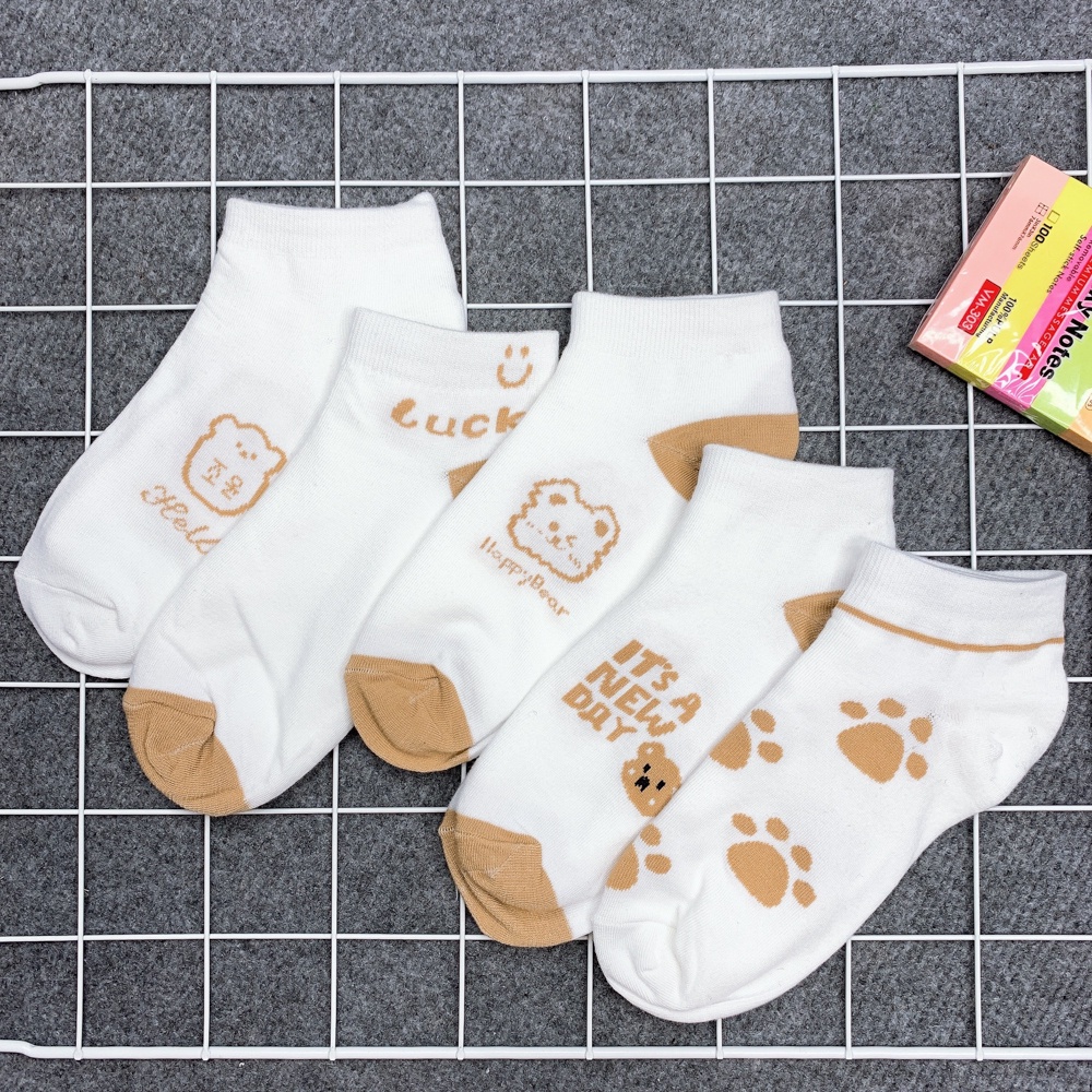 Tất cổ ngắn chất liệu cotton co giãn bốn chiều, set 5 đôi vớ phong cách Hàn Quốc - Hot Store