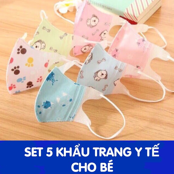 Set 5 khẩu trang trẻ em 3D an toàn cho bé 0-12 tuổi