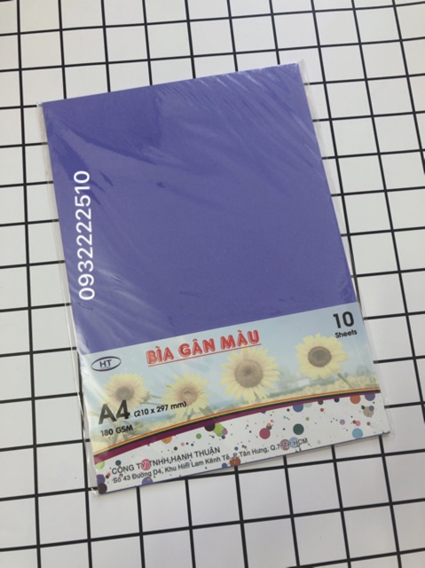 BÌA GIẤY MÀU CÓ GÂN A4 XẤP 10 TỜ ( ĐL: 180gs)