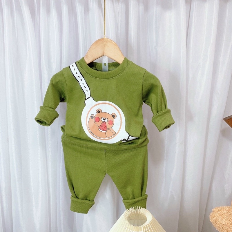 Bộ Thu Đông cho bé trai in túi gấu 8-18kg, chất len tăm dày dặn siêu hot 2022