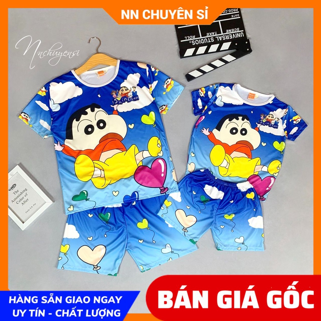 Đồ bộ thun quần đùi cho bé mặc nhà size đến 70kg chất thun mềm mát in hình Shin hoạt hình dễ thương DBRBD FULL SIZE