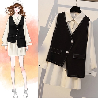 Bộ Áo Sơ Mi + Áo Khoác Sát Nách Thời Trang Xinh Xắn Cho Nữ