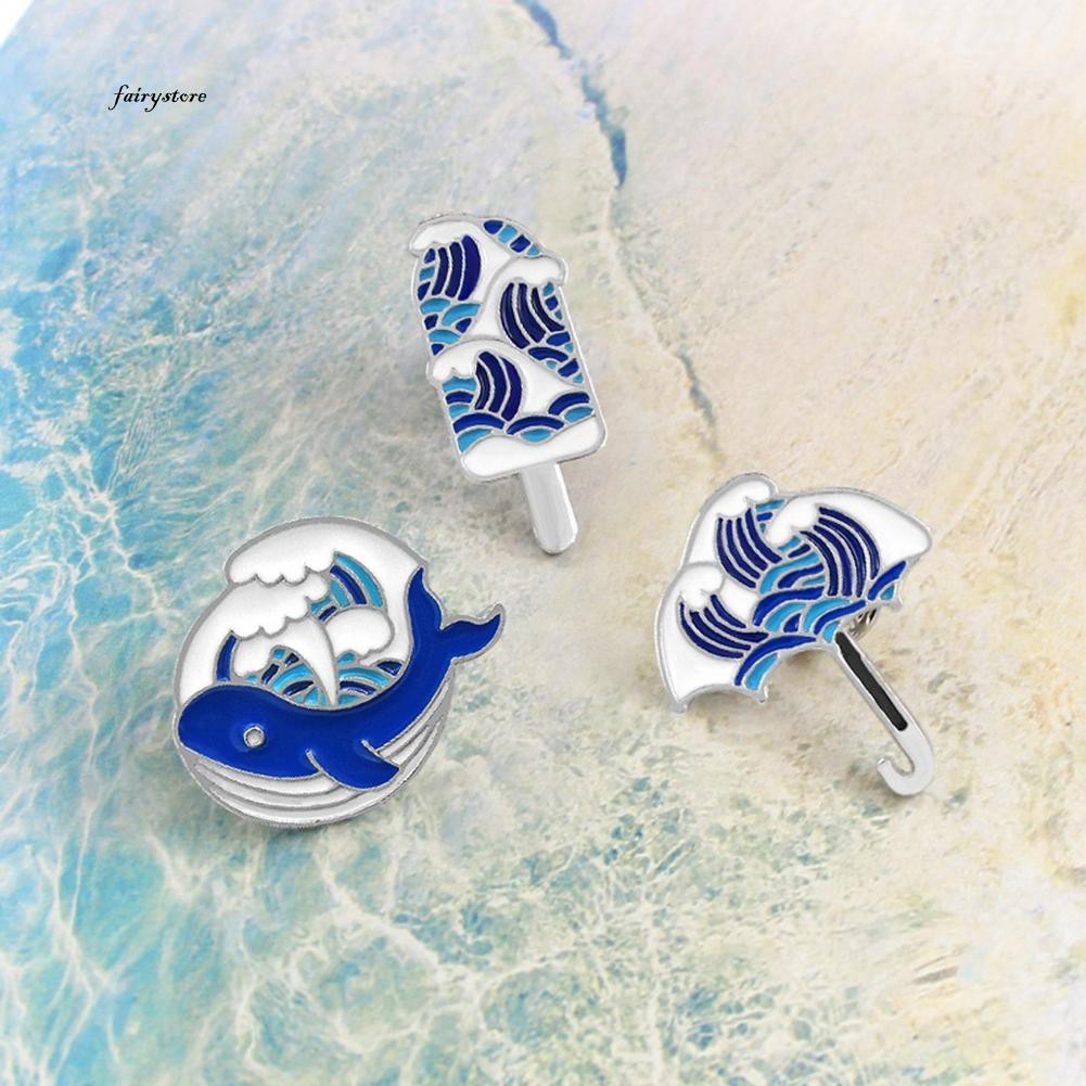 Ghim Cài Áo Hình Cá Voi / Sóng Biển Thời Trang Unisex