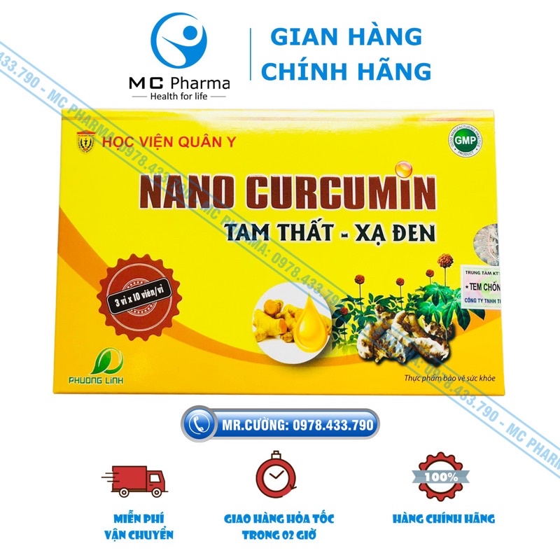 Nano Curcumin tam thất xạ đen Học viện quân y hộp 30 viên