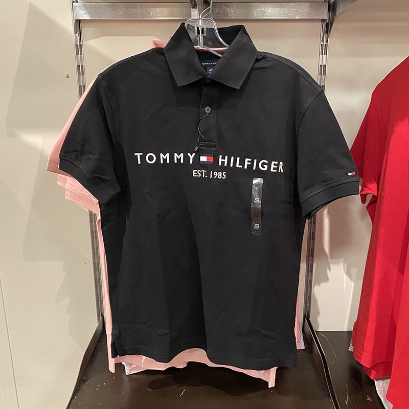 Áo Thun POLO Tay Ngắn Màu Trơn In Chữ Tommy Cá Tính Cho Nam