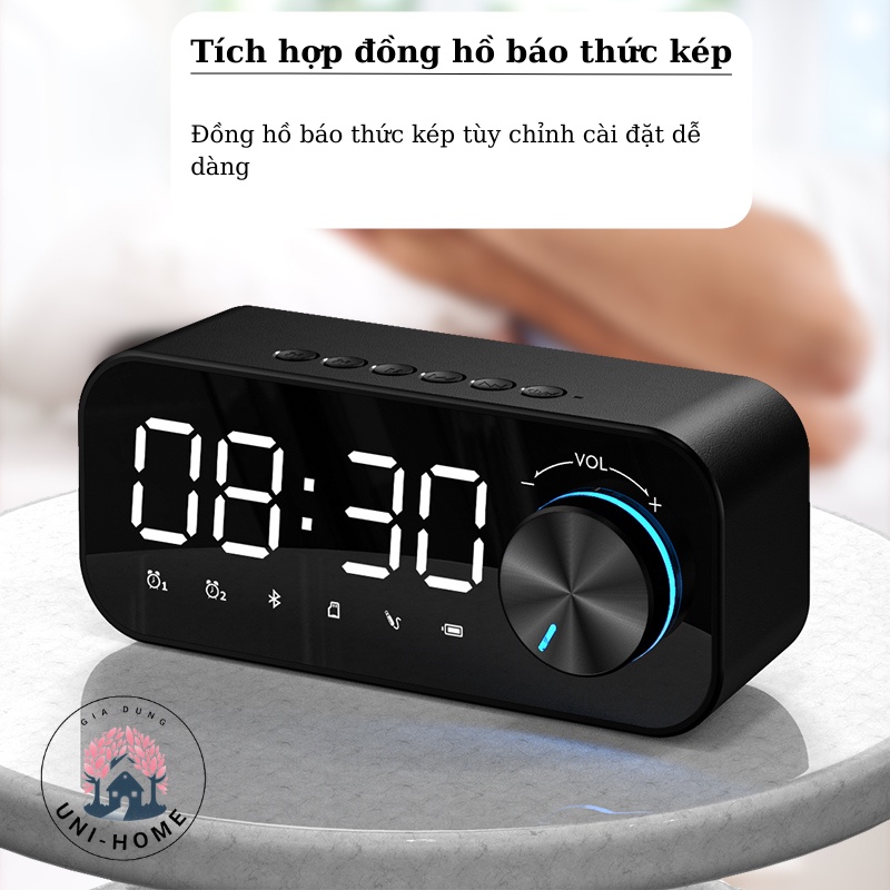 Phiên Bản 2022 ] Loa Bluetooth Nhạc Mp3 Thẻ TF / Bluetooth 5.0 / Đài FM / Pin 1400mAh Kiêm Đồng Hồ Báo Thức