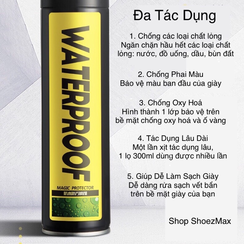 Bình Xịt Nano Bảo Vệ Giày Chống Thấm Nước Oxy Hoá Ố Vàng Và Rỉ 300ML