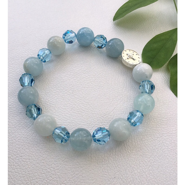 Chuỗi Mân Côi đá xanh Đức Mẹ vòng đeo tay Thánh Giá S925 Marin blue Rosary bracelet