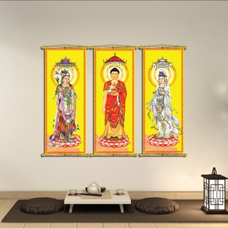 Tranh Liễn Phật Giáo - Bộ 3 Tranh Tam Thế Phật – Vải canvas cao cấp nẹp sáo gỗ tự nhiên, nhiều size -giá xưởng