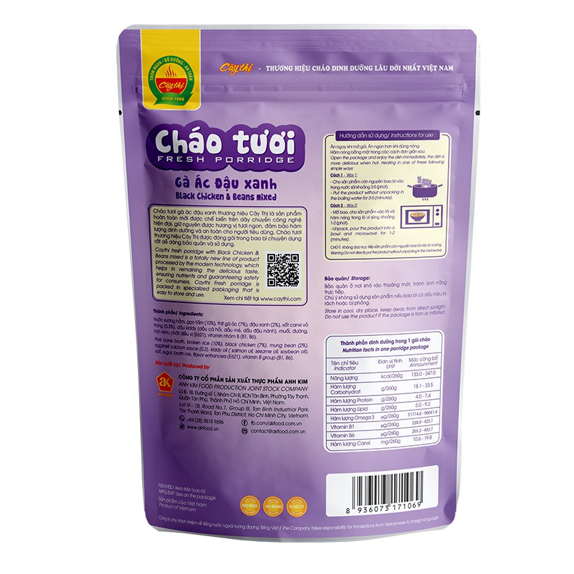 Cháo tươi Cây Thị Gà ác đậu xanh - Mở gói ăn ngay 260g