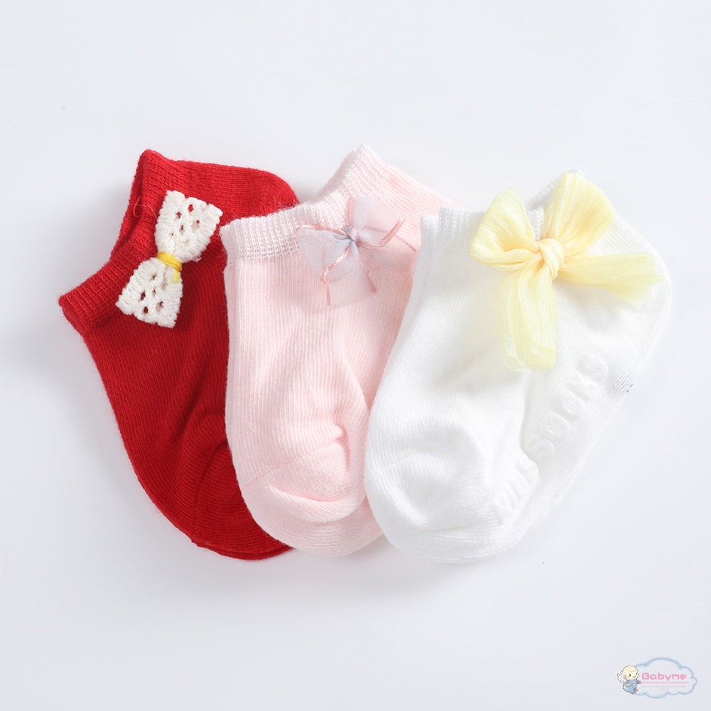 Set 3 Đôi Vớ Thuyền Màu Trơn Mềm Mại Chống Trượt Cho Bé Gái Sơ Sinh