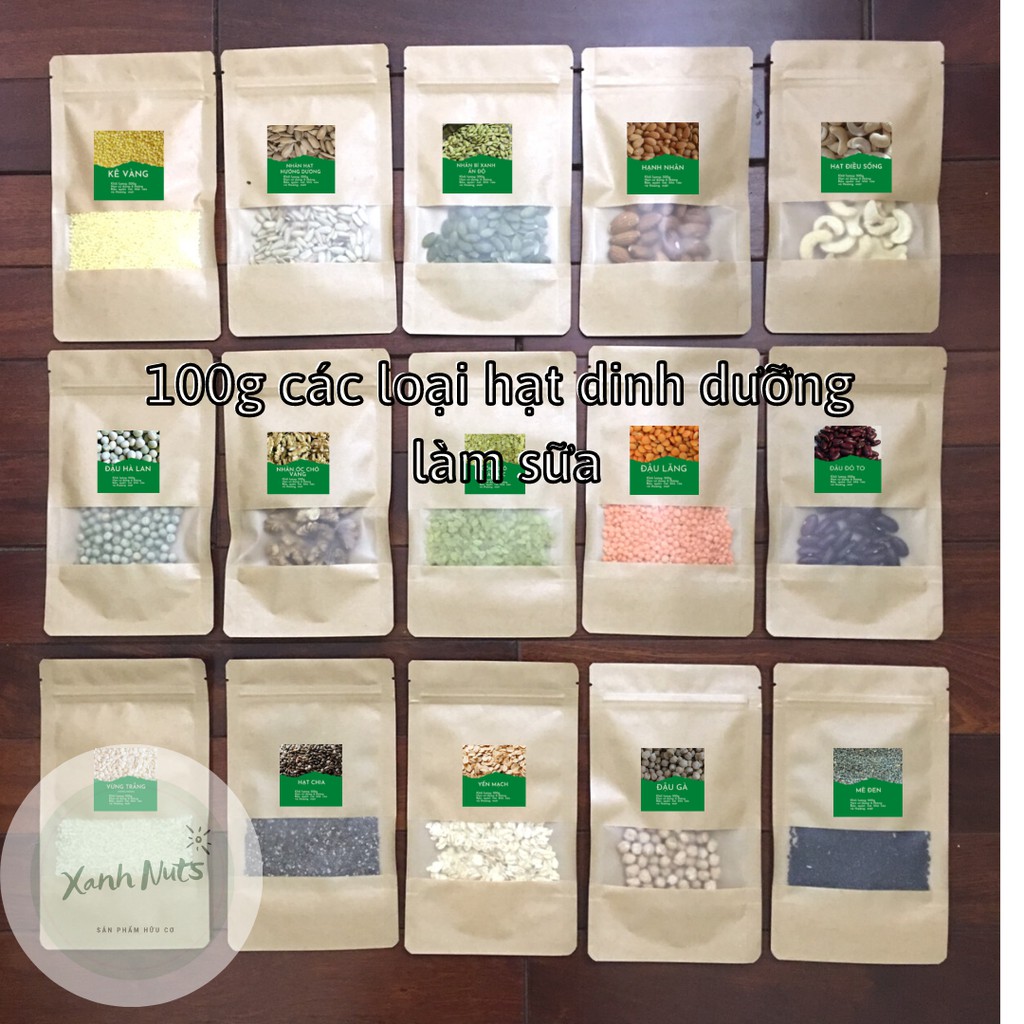 100g Hạt làm sữa/ hạt dinh dưỡng/ hạnh nhân/ óc chó/ đậu gà/ đậu lăng/ đậu hà lan/...nấu sữa
