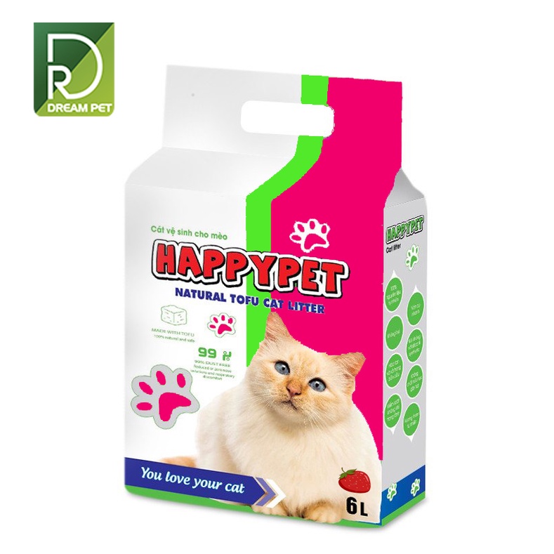 Cát đậu nành cho mèo HAPPY PET 6L - Cát vệ sinh cho mèo  [ HÚT CHÂN KHÔNG ] Nhiều mùi hương lựa chọn