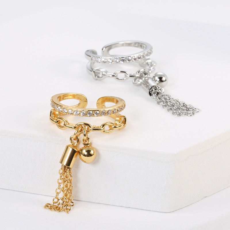 Nhẫn Dạng Hở Phối Dây Xích Đính Đá Zircon Có Thể Điều Chỉnh Cho Nữ