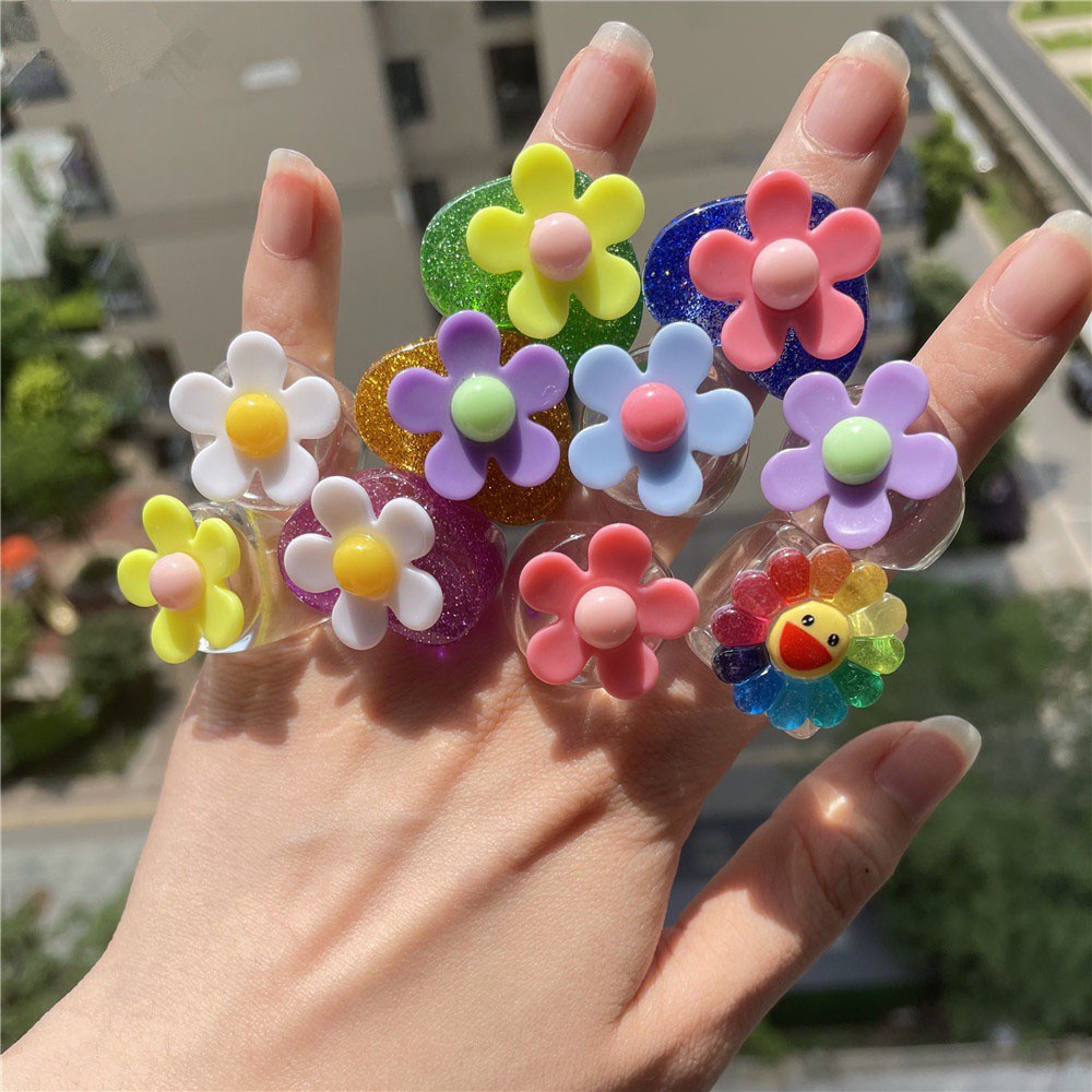 Nhẫn Nhựa Resin Hình Hoa Hướng Dương Mặt Cười Phong Cách Hàn Quốc Dễ Thương Dành Cho Nữ 2021