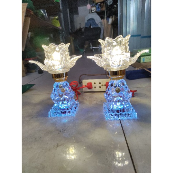 1 cặp Đèn bàn thờ pha lê đổi màu cao 20cm,đèn bàn thờ phật,gia tiên
