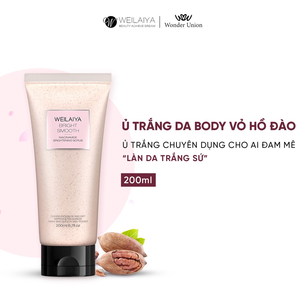Kem Ủ Trắng Da WEILAIYA 200ml Tẩy tế bào da chết Body-Mặt Chiết xuất vỏ Hồ Đào không chất tẩy, An toàn cho mọi loại da