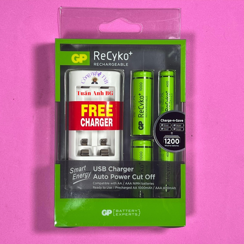 Pin sạc aa, pin sạc aaa GP ReCyko+ tặng kèm sạc tự ngắt USB