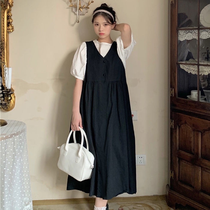 Đầm yếm cổ chữ V phong cách Hàn Quốc thời trang cho nữ