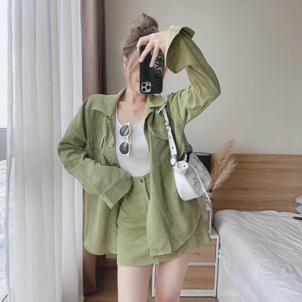 Sét 2 món áo tay dài cài nút kèm chân váy mini xinh xắn (không kèm áo lót trong)