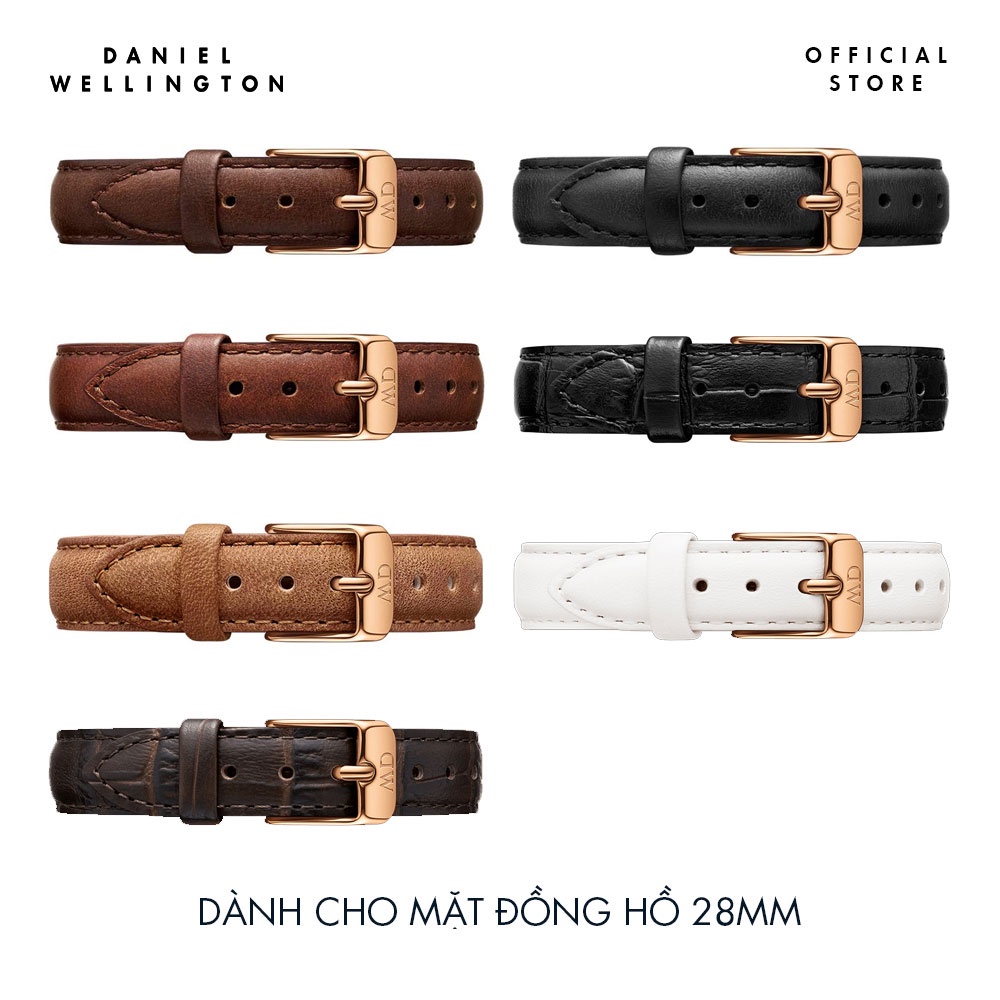 Dây da đồng hồ Daniel Wellington 12mm khóa màu vàng hồng – Cho đồng hồ Petite 28mm