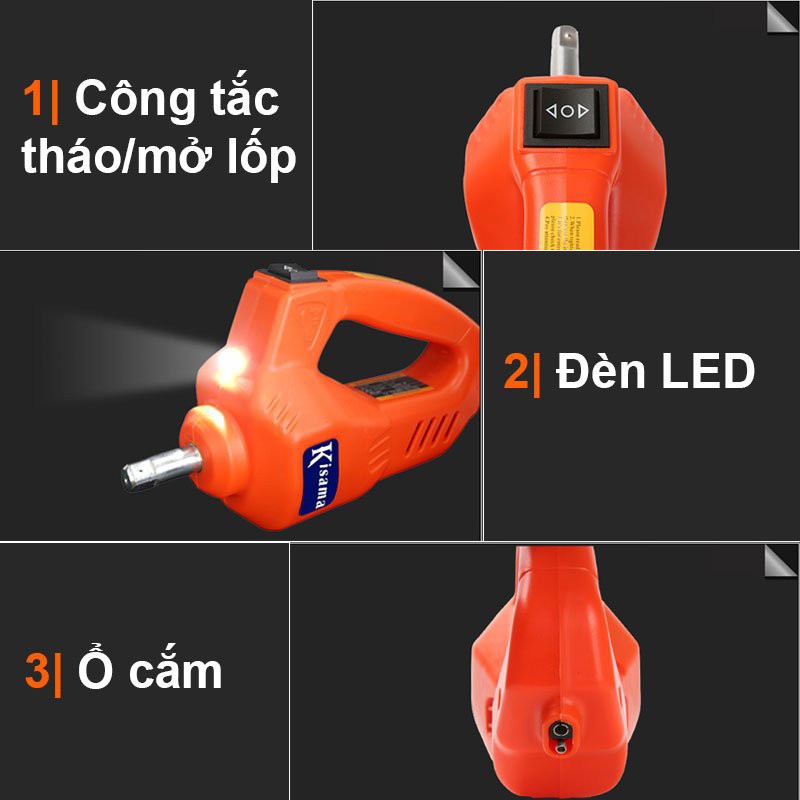 Con đội điện 3in1 Plus KISAMA chính hãng| Mẫu ZT03 Gồm Kích gầm và máy tháo ốc sử dụng điện 12v