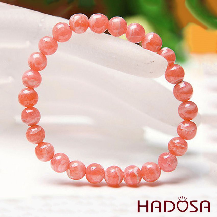 Vòng đá Đào Hoa - Rhodochrosite 6mm chuẩn 5A cao cấp Hadosa