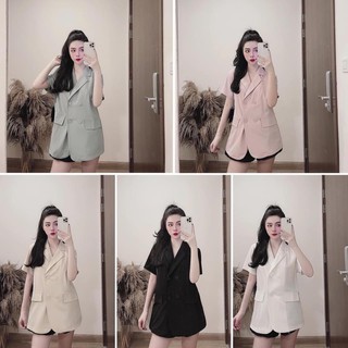 Áo Blazer Cộc Tay Nữ ❤ Áo Vest Cổ Sam Túi Nắp Phối Quần Jeans, Chân Váy Trendy Phong Cách