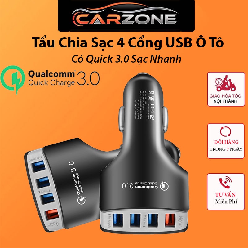 Tẩu Sạc USB Ô Tô Chia 4 Cổng Tiện Lợi  CARZONE.TOP
