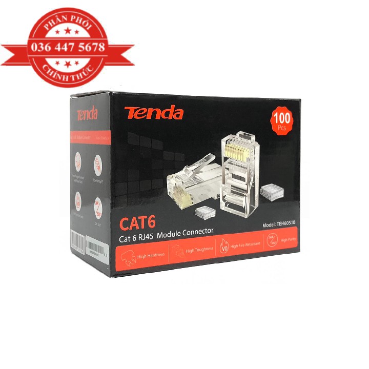 Đầu Bấm Mạng RJ45 Tenda TEH60510 CAT6 (Hộp 100 cái )