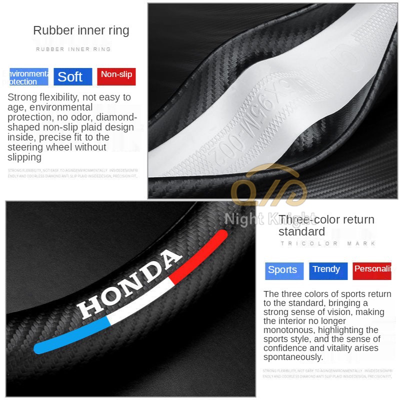 Vỏ bọc vô lăng bằng sợi carbon cho xe hơi Honda CITY JAZZ CIVIC HRV Fit CRV BRV Accord Odyssey VEZEL