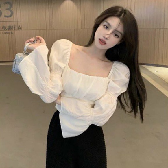 Áo kiểu cổ u  tay bo cột nơ lưng siêu hot(tv-2)B C